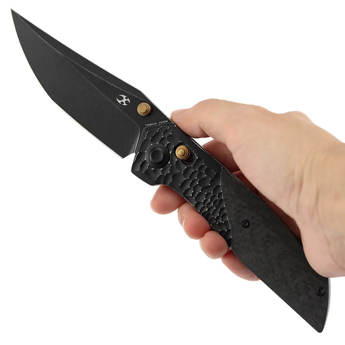 Kansept T1081V4 Deadite (154CM, Clip Point, Blackwash, Blackwash Aluminum/Twill Carbon Fiber) Pocket Knife