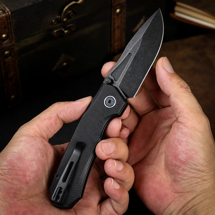 Remette MC25B RT-Rhino (14C28N, Drop Point, Stonewashed, Micarta, Black) Pocket Knife