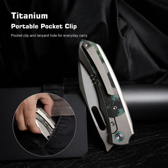 Remette ORCAKD RT-Orca (M390, Drop Point, Pearlescent, Titanium & Carbon Fiber, Button Frame Lock) Pocket Knife