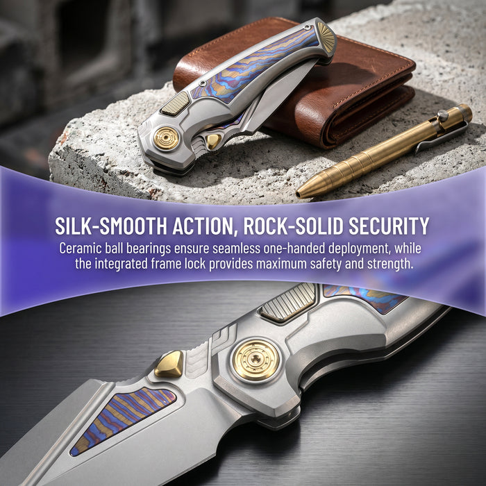 Remette SCPT-A RT-Scepter (M390, Harpoon, Bead Blasted, Titanium Timascus, Button Frame Lock) Pocket Knife