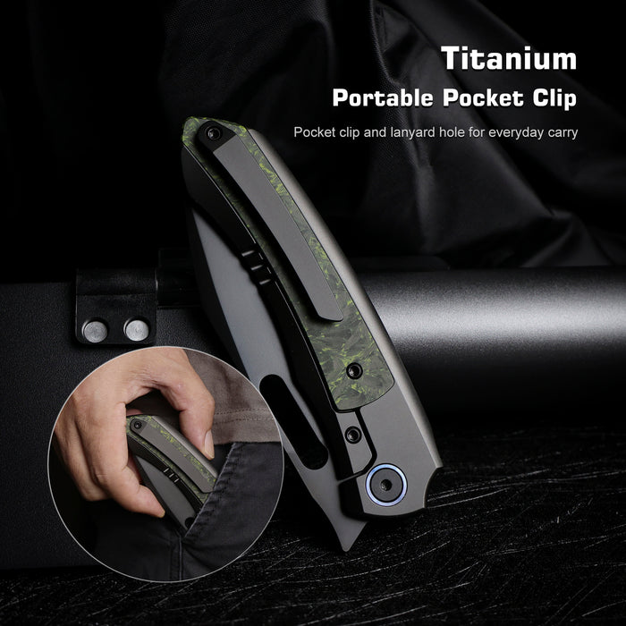 Remette ORCALS RT-Orca (M390, Drop Point, Pearlescent, Titanium & Carbon Fiber, Button Frame Lock) Pocket Knife