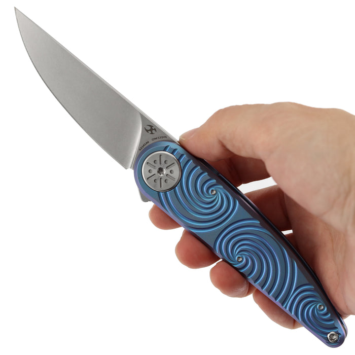 Kansept K2141A4 Symétrix (CPM S35VN, Stonewashed, Blue-Purple Anodized Titanium with Swirl Pattern) Folding Knife