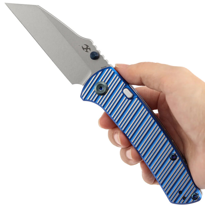 Kansept K1015H3 Main Street (Elmax, Wharncliffe, Stonewashed, Blue and Plain Aluminum with Stripes) Folding Knife
