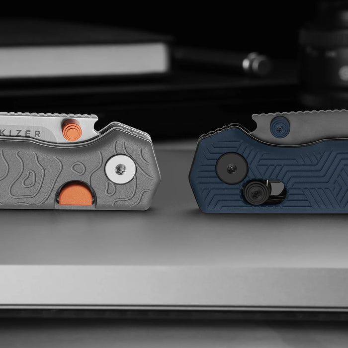 Kizer V3458.2BDA2 Begleiter 2.9 (BD1N, Drop Point, Gray PVD, Stonewashed, Vortex Pattern Micarta, Button Liner Lock) Pocket Knife