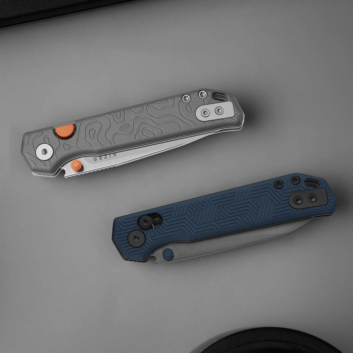 Kizer V3458.2CDA2 Begleiter 2.9 (Damascus, Drop Point, Acid-Washed, Norplex UltreX Micarta, Clutch Lock) Pocket Knife