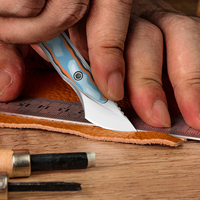 Kizer 1089A1 Cannoli (AUS-10, Drop Point, Satin, Vortex Pattern Micarta) Fixed Blade Knife
