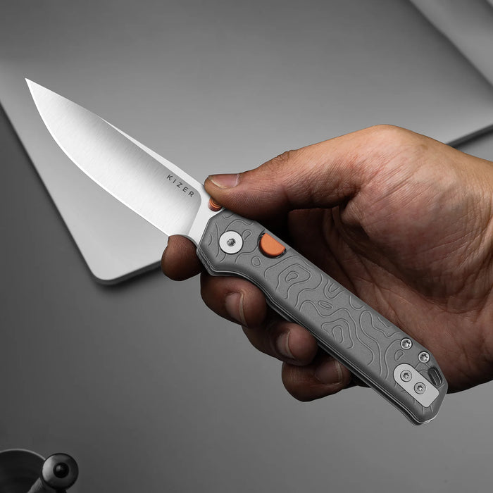 Kizer V3458.2BDA1 Begleiter 2.9 (BD1N, Drop Point, Satin, Vortex Pattern Micarta, Button Liner Lock) Pocket Knife