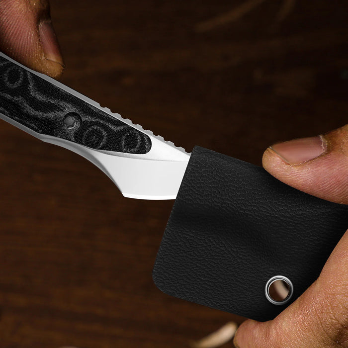 Kizer 1089A1 Cannoli (AUS-10, Drop Point, Satin, Vortex Pattern Micarta) Fixed Blade Knife