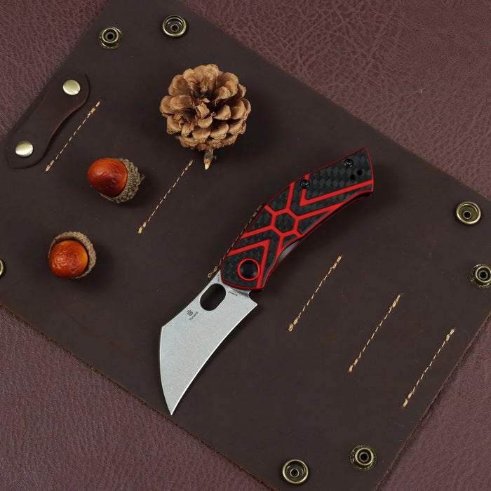 Tenable B2087A3 Osprey (Nitro-V, Recurved Hawkbill, Stonewashed, Twill Carbon Fiber & Red G10) Pocket Knife