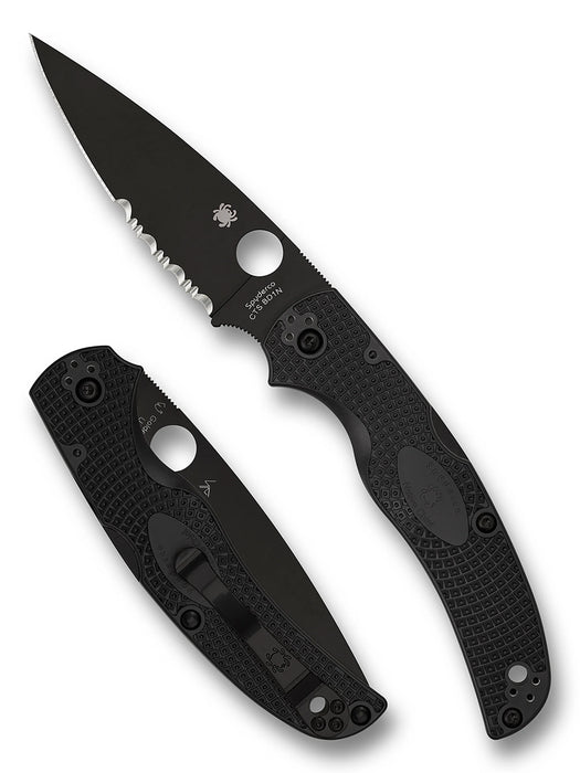 Spyderco C244PSBBK Native Chief (CTS BD1N, Drop Point, Black DLC, Serrated, Black FRN, Back Lock) Lightweight Pocket Knife