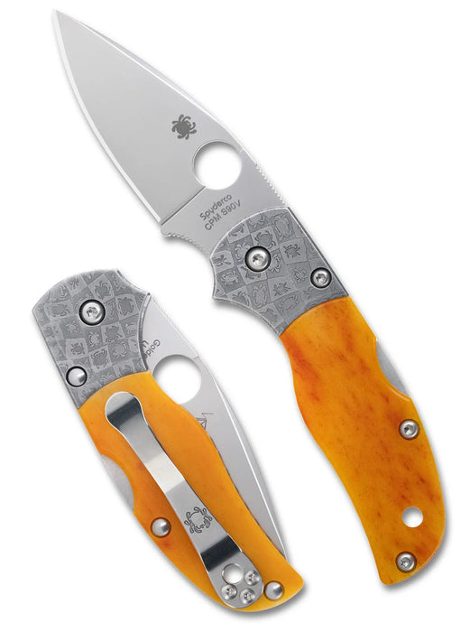 Spyderco C41BA50TH Native 5 (CPM S90V, Drop Point, Satin, Amber Bone Damascus, Back Lock) Pocket Knife