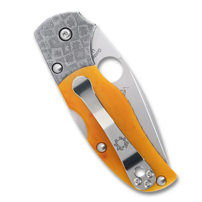 Spyderco C41BA50TH Native 5 (CPM S90V, Drop Point, Satin, Amber Bone Damascus, Back Lock) Pocket Knife