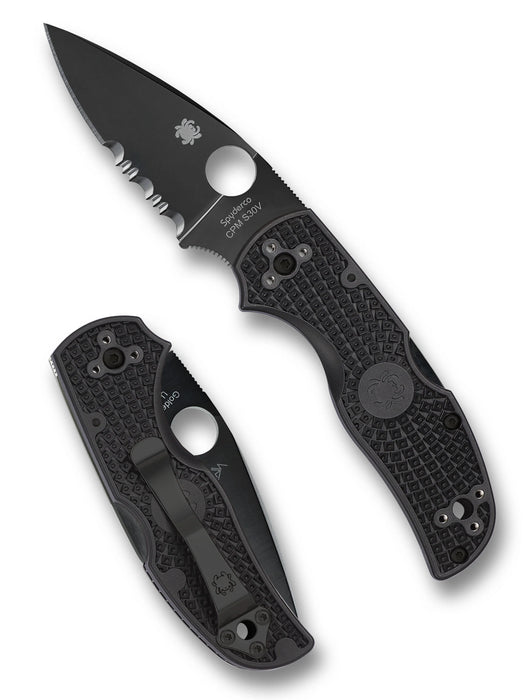 Spyderco C41PSBBK5 Native 5 (CPM S30V, Drop Point, DLC, CombinationEdge, Black, FRN) Lightweight Pocket Knife