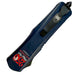 Blue knife with a logo on a white background