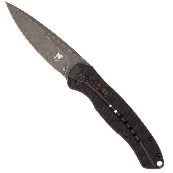 CobraTec BLKDIABLOAUTO Diablo (D2, Drop Point, Black, Stonewashed, G10, Side Button) Automatic Pocket Knife