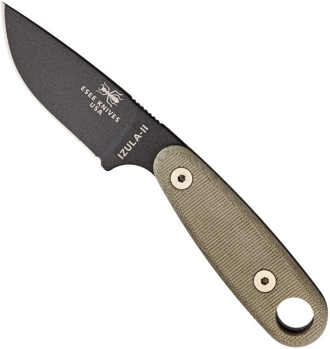 ESEE IZULA 2 (1095, Drop Point, Gunsmoke, Powder Coat, Sheath, Micarta) Fixed Blade Knife with Survival Kit