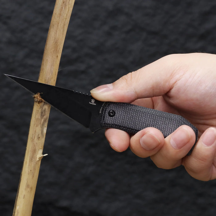 Tenable G020A1 ToothPik (14C28N, Modified Kiridashi, Blackwash, Purple Micarta) Fixed Blade Knife