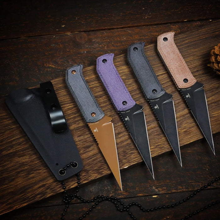Tenable G020A1 ToothPik (14C28N, Modified Kiridashi, Blackwash, Purple Micarta) Fixed Blade Knife