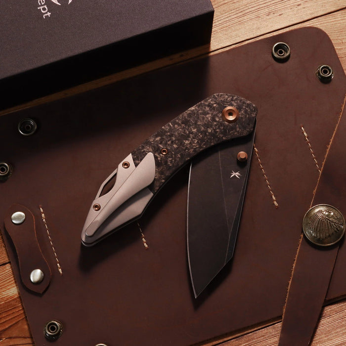 Kansept K1151A1 K9 (CPM S35VN, Blackwash, Modified Wharncliffe, Shred Carbon Fiber & Plain Titanium) Folding Knife