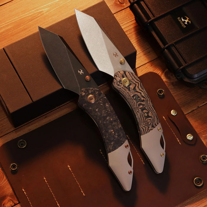 Kansept K1151A2 K9 (CPM S35VN, Stonewashed, Modified Wharncliffe, Copper Carbon Fiber & Plain Titanium) Folding Knife