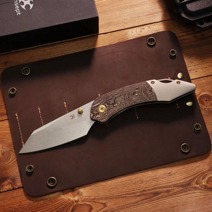 Kansept K1151A2 K9 (CPM S35VN, Stonewashed, Modified Wharncliffe, Copper Carbon Fiber & Plain Titanium) Folding Knife
