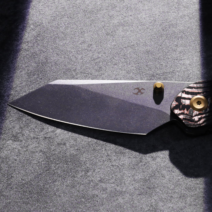 Kansept K1151A2 K9 (CPM S35VN, Stonewashed, Modified Wharncliffe, Copper Carbon Fiber & Plain Titanium) Folding Knife