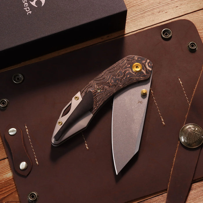 Kansept K1151A2 K9 (CPM S35VN, Stonewashed, Modified Wharncliffe, Copper Carbon Fiber & Plain Titanium) Folding Knife