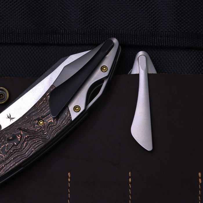 Kansept K1151A2 K9 (CPM S35VN, Stonewashed, Modified Wharncliffe, Copper Carbon Fiber & Plain Titanium) Folding Knife