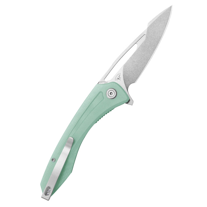 Kubey KU345R Merced (14C28N, Drop Point, Beadblast, Jade G10, Liner Lock) Folding Pocket Knife