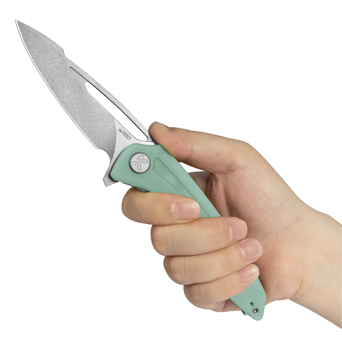 Kubey KU345R Merced (14C28N, Drop Point, Beadblast, Jade G10, Liner Lock) Folding Pocket Knife