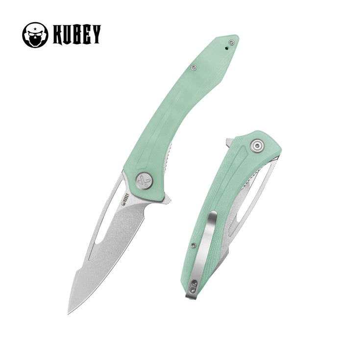 Kubey KU345R Merced (14C28N, Drop Point, Beadblast, Jade G10, Liner Lock) Folding Pocket Knife