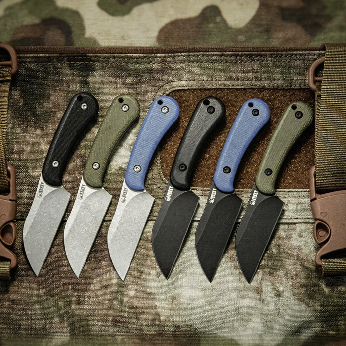 Kubey KU412E RockHopper (14C28N, Wharncliffe, Beadblast, Green Micarta) Fixed Blade Knife