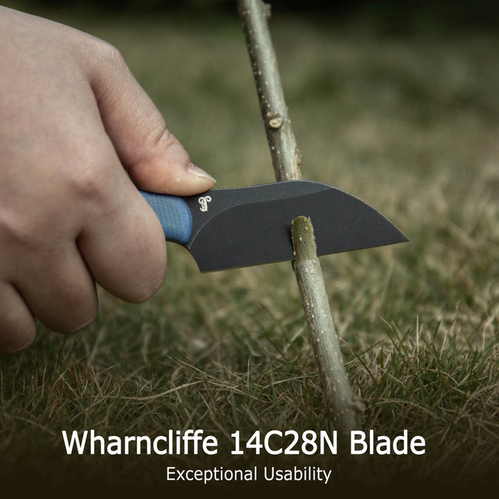 Kubey KU412E RockHopper (14C28N, Wharncliffe, Beadblast, Green Micarta) Fixed Blade Knife