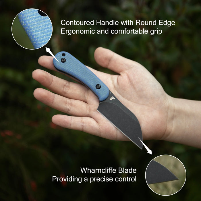 Kubey KU412E RockHopper (14C28N, Wharncliffe, Beadblast, Green Micarta) Fixed Blade Knife