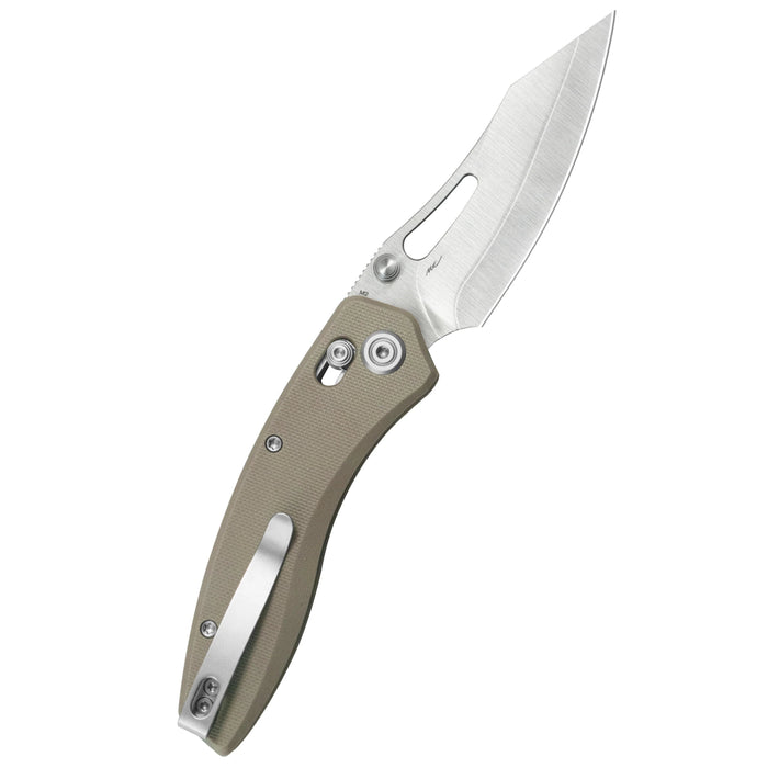 Kubey KU421D Caiman (San Mai M2, Clip Point, Satin, Tan G10, Crossbar Lock) Folding Pocket Knife