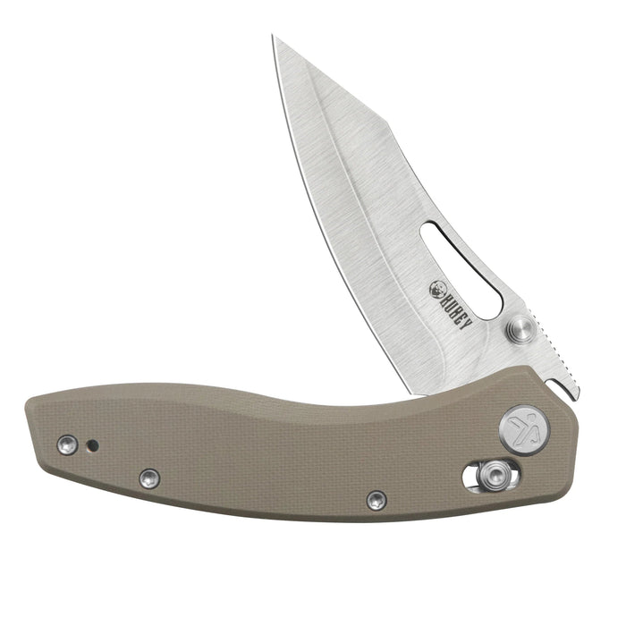Kubey KU421D Caiman (San Mai M2, Clip Point, Satin, Tan G10, Crossbar Lock) Folding Pocket Knife