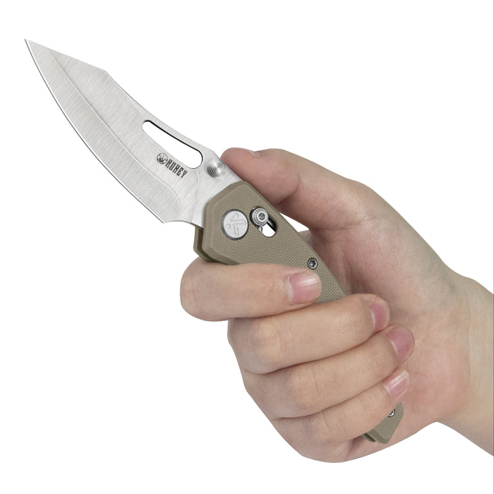 Kubey KU421D Caiman (San Mai M2, Clip Point, Satin, Tan G10, Crossbar Lock) Folding Pocket Knife
