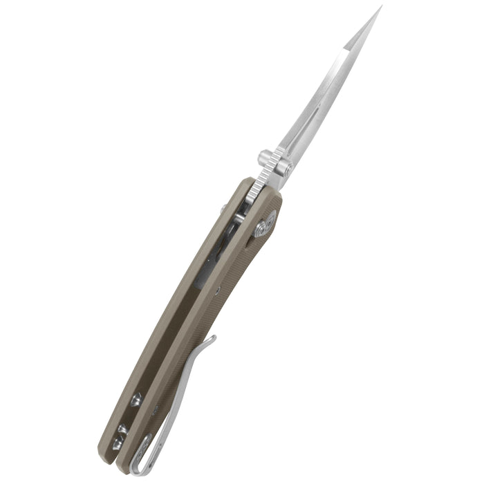 Kubey KU421D Caiman (San Mai M2, Clip Point, Satin, Tan G10, Crossbar Lock) Folding Pocket Knife