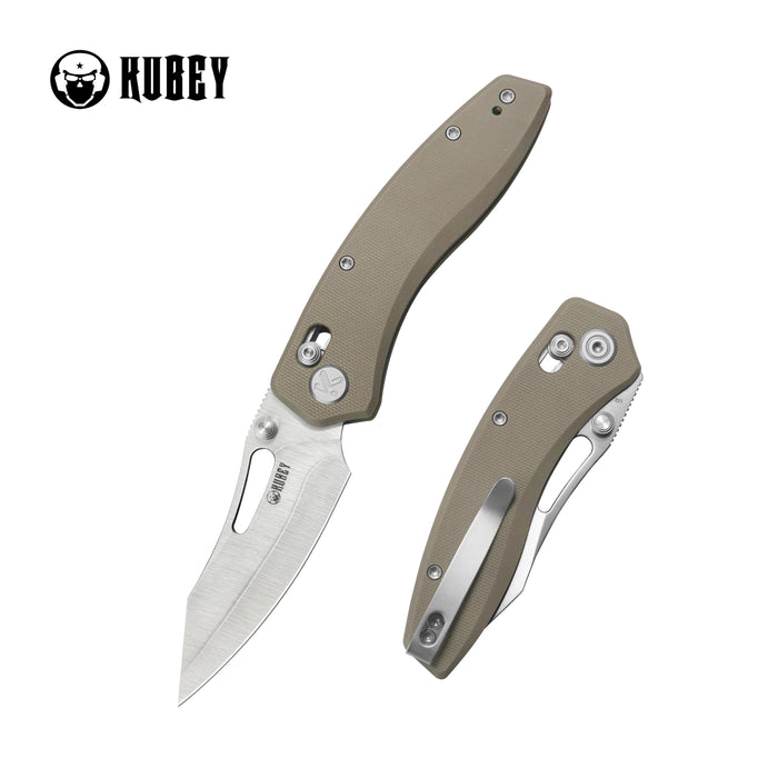 Kubey KU421D Caiman (San Mai M2, Clip Point, Satin, Tan G10, Crossbar Lock) Folding Pocket Knife