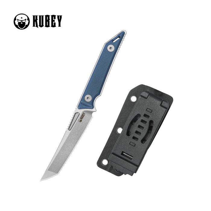 Kubey KU430C Goliath (14C28N, Tanto Point, Beadblast, Denim Micarta) Fixed Blade Knife