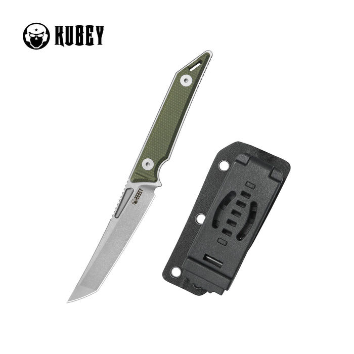 Kubey KU430E Goliath (14C28N, Tanto Point, Beadblast, Green Micarta) Fixed Blade Knife