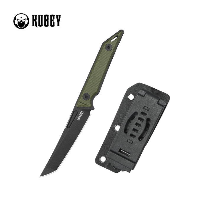 Kubey KU430F Goliath (14C28N, Tanto Point, Blackwash, Green Micarta) Fixed Blade Knife