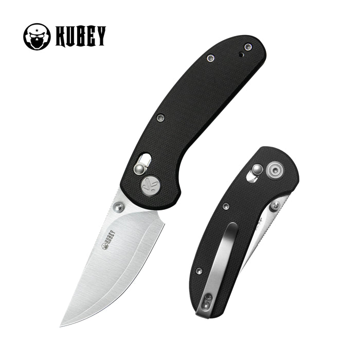 Kubey KU449A Sparrow (San Mai AUS-10, Drop Point, Satin, Black G10, Crossbar Lock) Folding Pocket Knife
