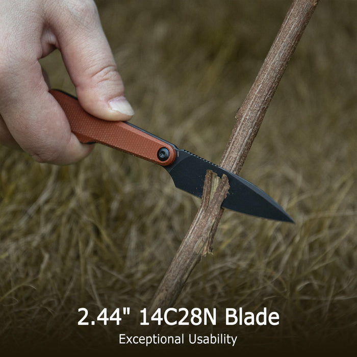 Kubey KU452C YAG (14C28N, Wharncliffe, Blackwash, Brown Micarta, Kydex Sheath) Fixed Blade Knife