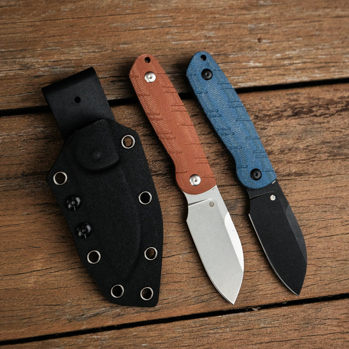 KUBEY KU455C Microburst (14C28N, Sheepsfoot, Blackwash, Blue Micarta, Kydex Sheath) Fixed Blade Knife