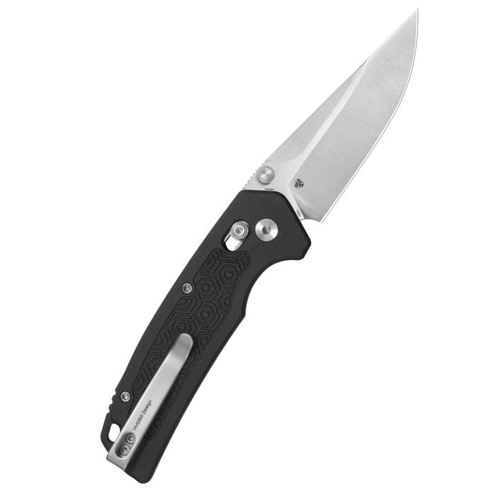 Kubey KU464A Geri (14C28N, Clip Point, Satin, Black G10, Crossbar Lock) Folding Pocket Knife