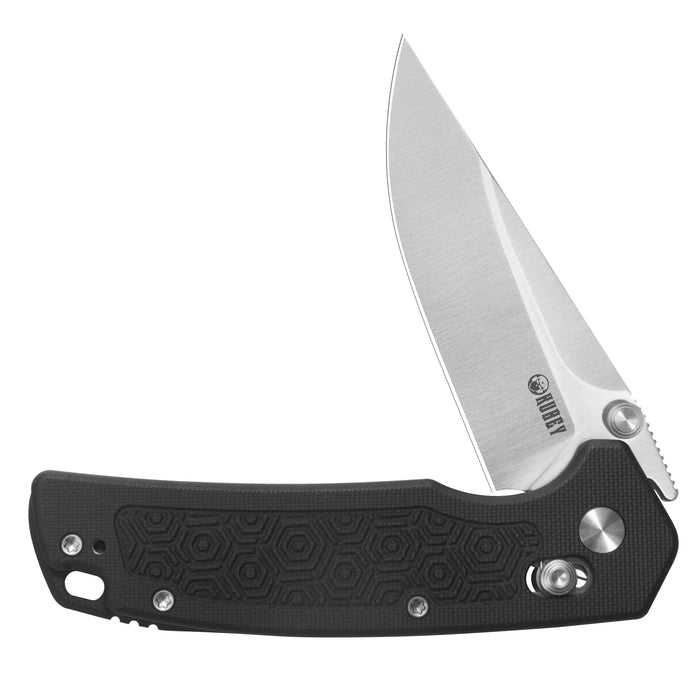 Kubey KU464A Geri (14C28N, Clip Point, Satin, Black G10, Crossbar Lock) Folding Pocket Knife