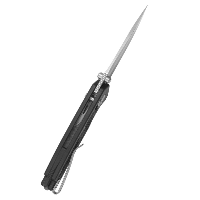 Kubey KU464A Geri (14C28N, Clip Point, Satin, Black G10, Crossbar Lock) Folding Pocket Knife
