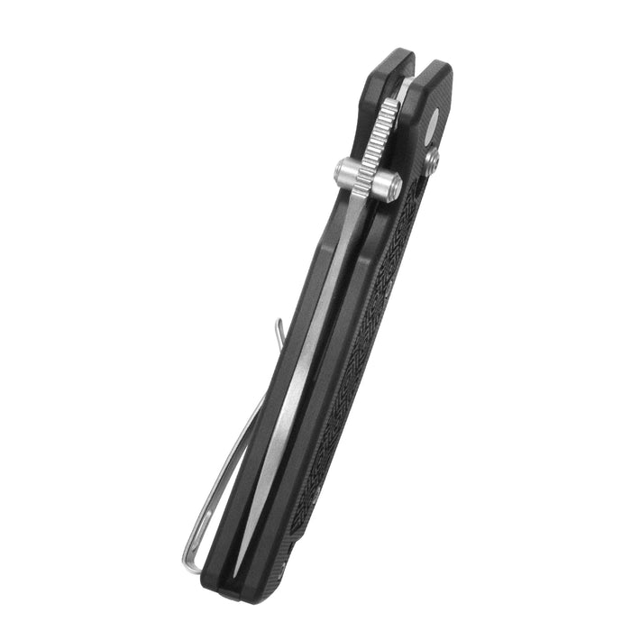 Kubey KU464A Geri (14C28N, Clip Point, Satin, Black G10, Crossbar Lock) Folding Pocket Knife