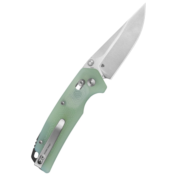 Kubey KU464B Geri (14C28N, Clip Point, Satin, Jade G10, Crossbar Lock) Folding Pocket Knife